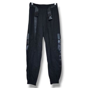 SHEIN Black Cargo Pants with Elastic Cuffs and Tapered Fit